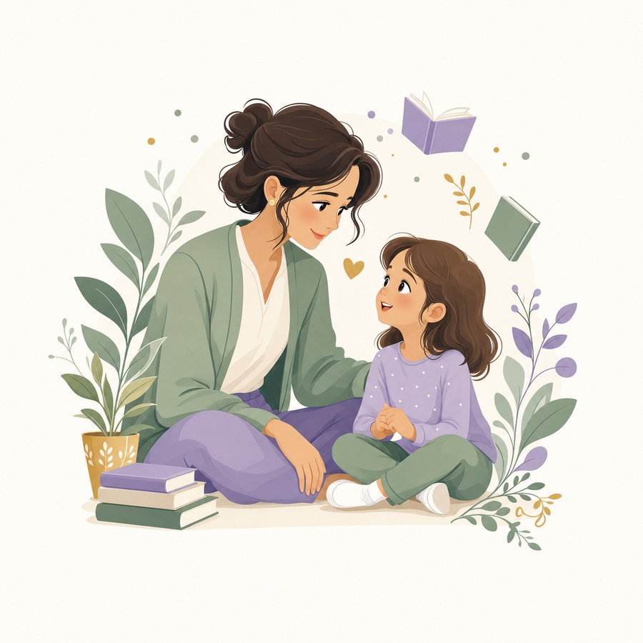 Illustrazione di un'insegnante che parla con un bambino